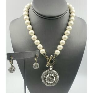 Heidi Daus “Timeless Treasure" Beaded Crystal Toggle Necklace and Earrings Set